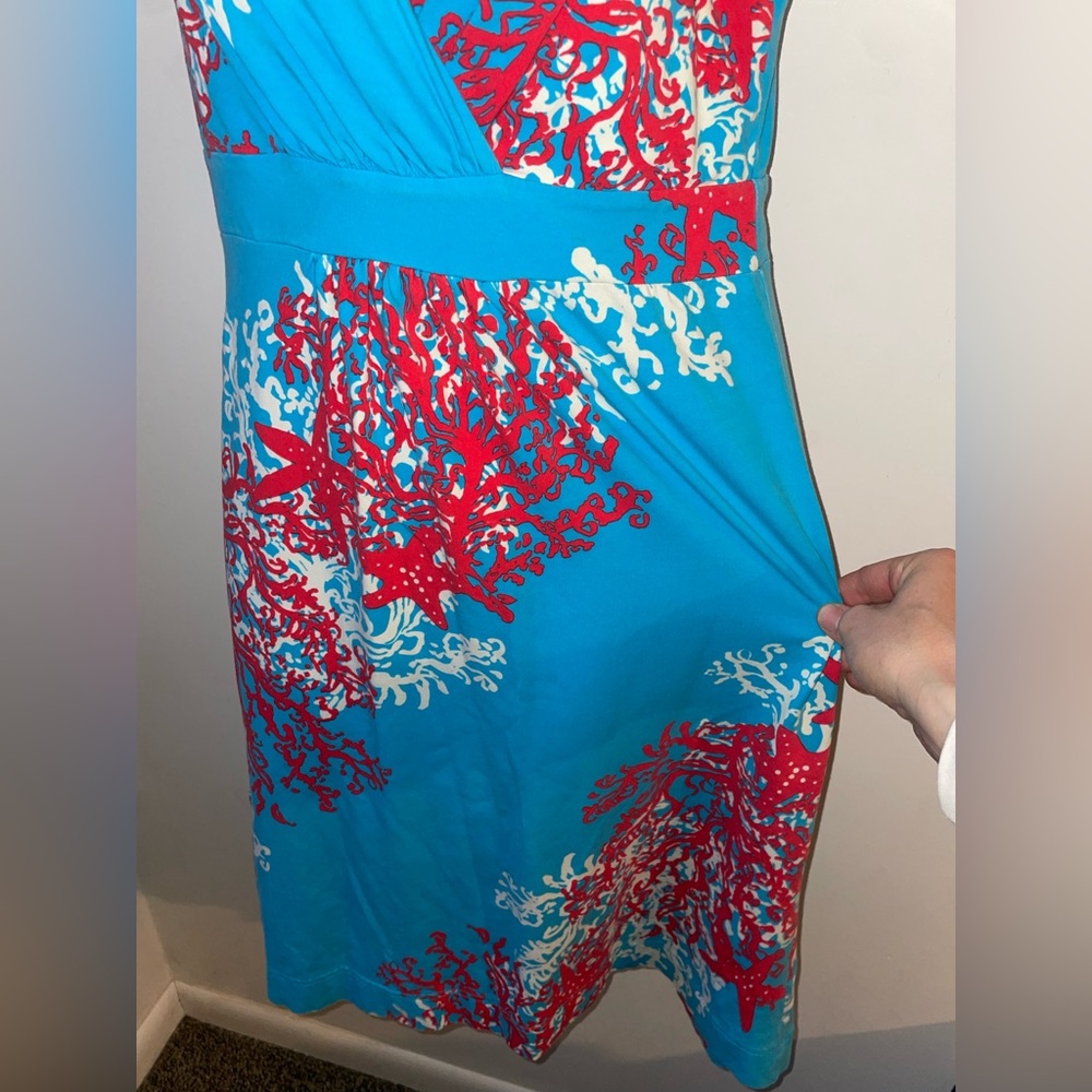 Lilly Pulitzer Size M Dress Jia Turquoise Coral Cascade Sleeveless Jersey Knit J - Picture 2 of 4
